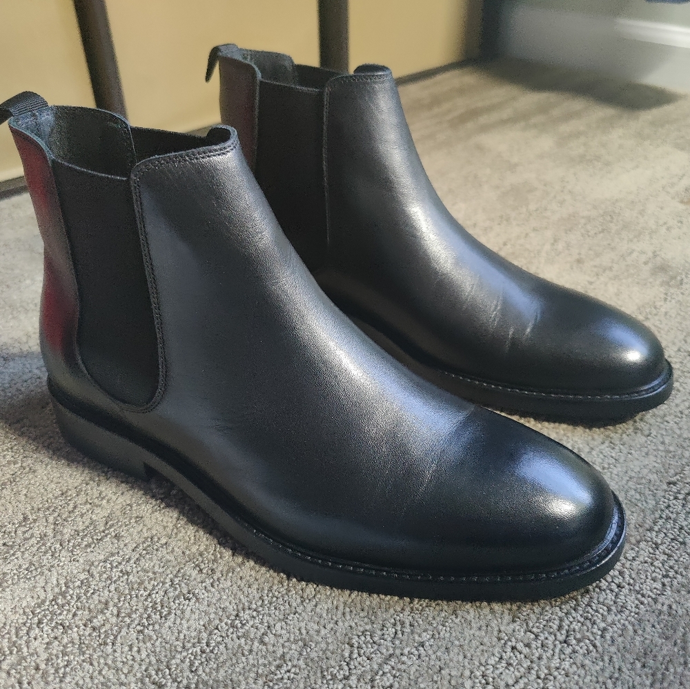 REISS Tenor Black Leather Chelsea Boots NWB Made In Italy